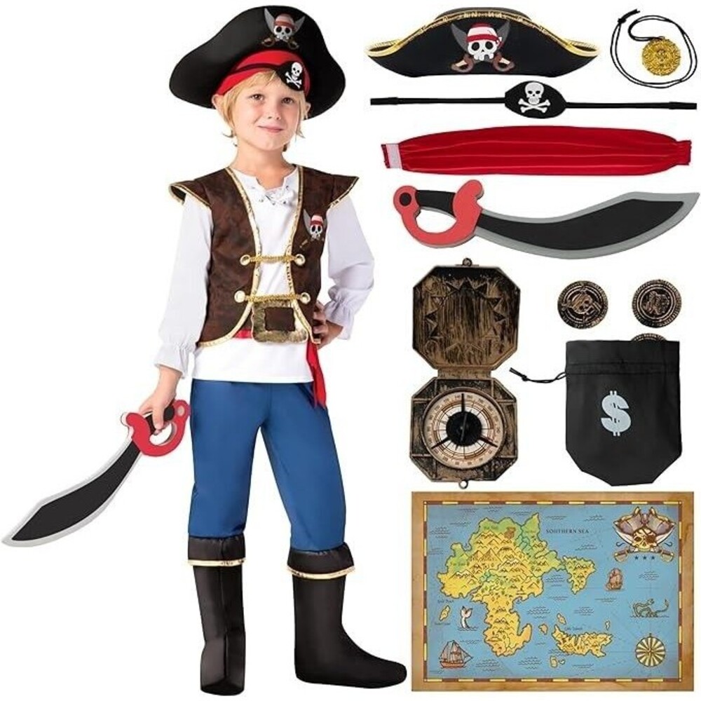 Halloween Pirate Costume , Red Boys Pirate Costume Deluxe Set (5-7yr Olds)